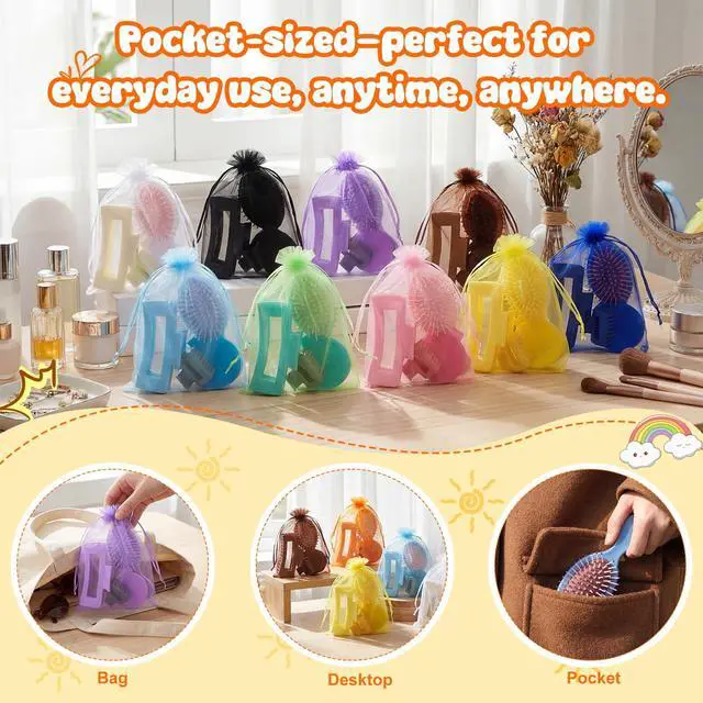 Alt view image 4 of 6 - 60 Pcs Bulk Gifts for Women Bachelorette Spa Party Favors Include Mini Hair Brush Hair Claw Clips Small Compact Mirrors Bags Baby Shower Bridal Wedding Favor for Guest, 12 Sets