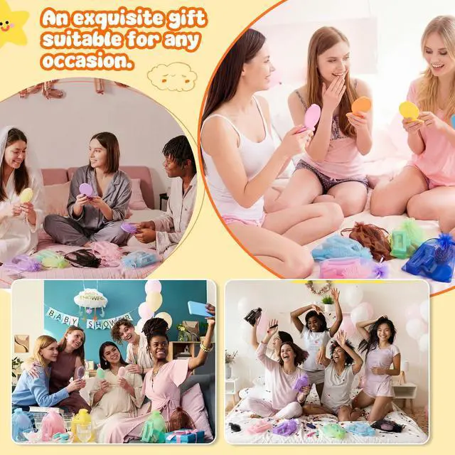 Alt view image 5 of 6 - 60 Pcs Bulk Gifts for Women Bachelorette Spa Party Favors Include Mini Hair Brush Hair Claw Clips Small Compact Mirrors Bags Baby Shower Bridal Wedding Favor for Guest, 12 Sets