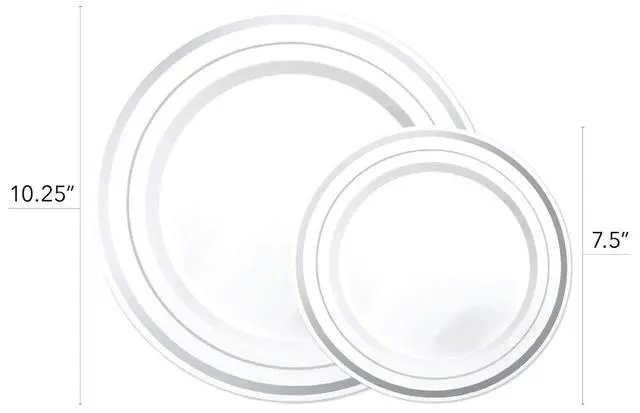 Alt view image 5 of 7 - 125-Piece White and Silver Fancy Plastic Plates Disposable with Silverware, Elegant Dinnerware for Weddings, Holiday Party China, Set of 25 Dinner + Salad Plates, 25 Spoons, 25 Forks, 25 Knives