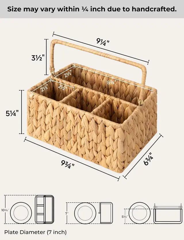 Alt view image 2 of 7 - Wicker Silverware Caddy for Party, Rattan Utensil Holder | Hand-Woven Water Hyacinth Cutlery Basket for Countertop, Utensil Caddy for Parties, Silverware Organizer with Handle, 1-Pack