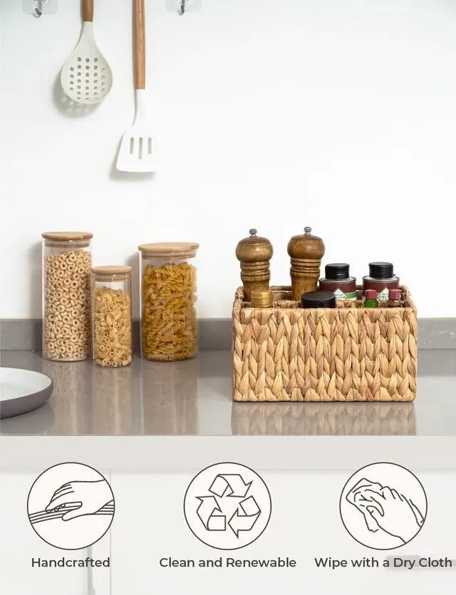Alt view image 4 of 7 - Wicker Silverware Caddy for Party, Rattan Utensil Holder | Hand-Woven Water Hyacinth Cutlery Basket for Countertop, Utensil Caddy for Parties, Silverware Organizer with Handle, 1-Pack