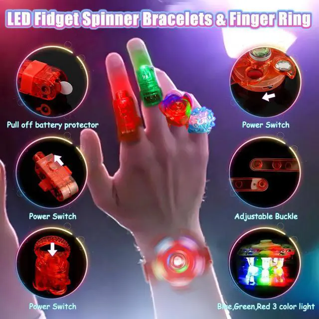 Alt view image 5 of 7 - 269PCS Glow in the Dark Party Supplies for Kid/Adults, 3-15 People | Led Light Up Toys Party Favors with Light Up Glasses ,Headband,Rings,100 Glow Sticks Bulk Party Pack DIY Neon Party
