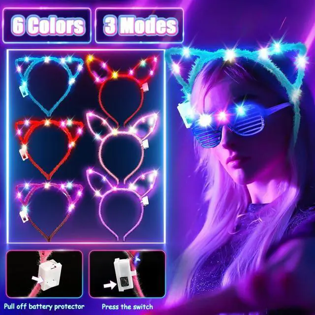 Alt view image 4 of 7 - 269PCS Glow in the Dark Party Supplies for Kid/Adults, 3-15 People | Led Light Up Toys Party Favors with Light Up Glasses ,Headband,Rings,100 Glow Sticks Bulk Party Pack DIY Neon Party