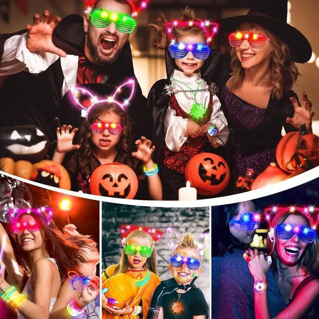 Alt view image 7 of 7 - 269PCS Glow in the Dark Party Supplies for Kid/Adults, 3-15 People | Led Light Up Toys Party Favors with Light Up Glasses ,Headband,Rings,100 Glow Sticks Bulk Party Pack DIY Neon Party