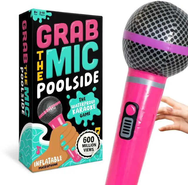 Main image of Grab The Mic Poolside - Waterproof Karaoke Game For Family & Adult Fun | Sing With The Inflatable Mic, Waterproof Cards, 2-10 Players, Ages 8+. Perfect For Pool Parties, Beach Days And Holidays.