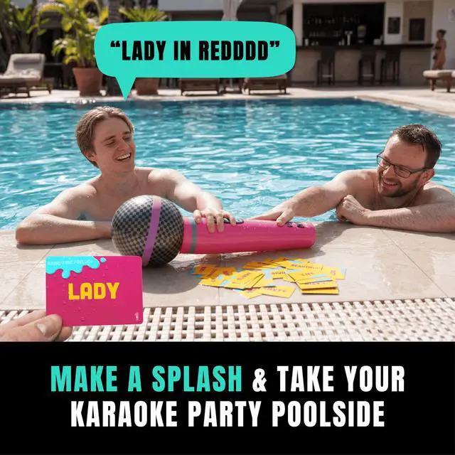 Alt view image 2 of 6 - Grab The Mic Poolside - Waterproof Karaoke Game For Family & Adult Fun | Sing With The Inflatable Mic, Waterproof Cards, 2-10 Players, Ages 8+. Perfect For Pool Parties, Beach Days And Holidays.