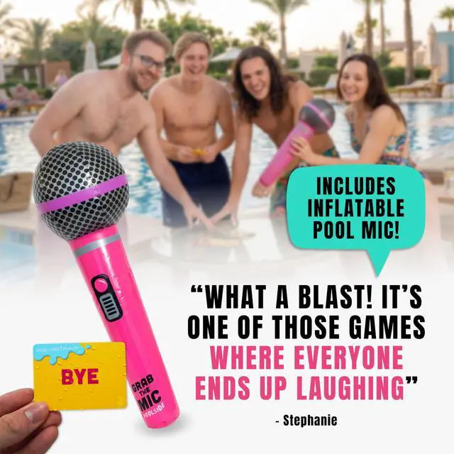 Alt view image 3 of 6 - Grab The Mic Poolside - Waterproof Karaoke Game For Family & Adult Fun | Sing With The Inflatable Mic, Waterproof Cards, 2-10 Players, Ages 8+. Perfect For Pool Parties, Beach Days And Holidays.