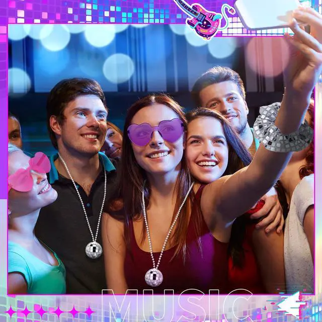 Alt view image 5 of 7 - 72 Pcs disco party favors Friendship Party Favors Singer Gift Sets | Include Bead Bracelets Disco Ball Heart Sunglasses Metallic Silver Hair Accessories Gift Bag for Fans Party Supplies