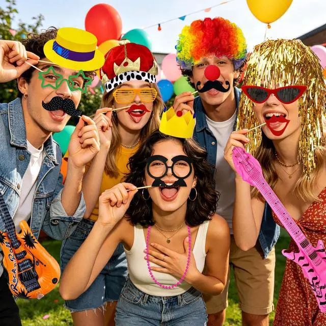 Alt view image 3 of 6 - 61PCS Photo Booth Props Paper Plastic Funny Party Accessories Set | Props for Photo Booth Graduation Birthday Bachelorette All Occasions Party Decorations Selfie Supplies for Guests Teens