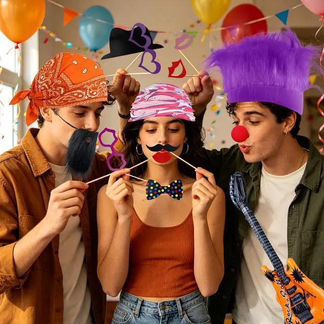 Alt view image 4 of 6 - 61PCS Photo Booth Props Paper Plastic Funny Party Accessories Set | Props for Photo Booth Graduation Birthday Bachelorette All Occasions Party Decorations Selfie Supplies for Guests Teens