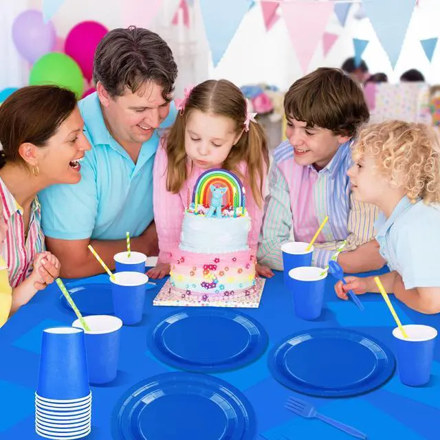 Alt view image 6 of 6 - 229PCS Blue Party Supplies Set Disposable Paper Plates Cups | Plastic Spoons Forks Knives Light Blue Napkins for 30 Guests Disposable Party Dinnerware Sets for Wedding Birthday Parties