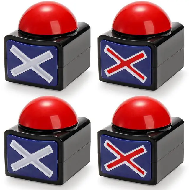 Main image of 4 Pack Game Answer Buzzers, Light-Up Sound Buzzers for Quiz Trivia, Party Contest Buzzer Alarm Buttons, Interactive Response Device for Family Game Night, Adult Group Activities