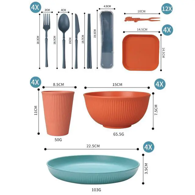 Alt view image 2 of 7 - 48 Pcs Dinnerware Sets, Unbreakable Plates and Bowls Sets, Reusable Dinnerware Sets for 4 People, Travel Camping Picnic Home Party Cutlery Set, Dishwasher Microwave Safe Dishes