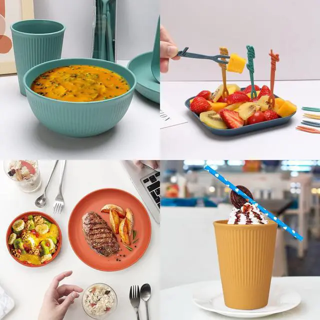 Alt view image 3 of 7 - 48 Pcs Dinnerware Sets, Unbreakable Plates and Bowls Sets, Reusable Dinnerware Sets for 4 People, Travel Camping Picnic Home Party Cutlery Set, Dishwasher Microwave Safe Dishes