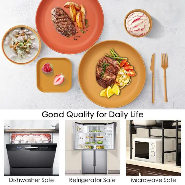 Alt view image 5 of 7 - 48 Pcs Dinnerware Sets, Unbreakable Plates and Bowls Sets, Reusable Dinnerware Sets for 4 People, Travel Camping Picnic Home Party Cutlery Set, Dishwasher Microwave Safe Dishes