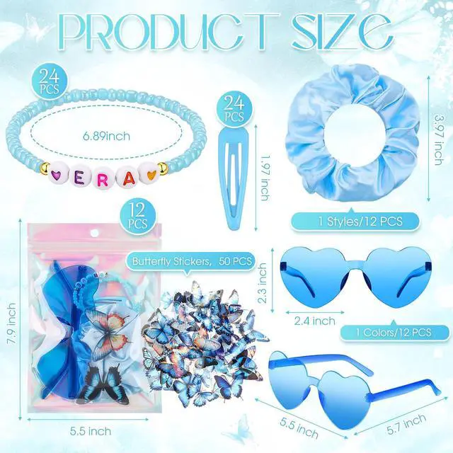 Alt view image 2 of 6 - 134 Pcs Kpop Disco Party Favors, Friendship Gift Set, Heart, Blue | Bracelets, Heart Sunglasses, Scrunchies, Clips, Stickers, Gift Bags, Party Favor Accessories for Birthdays and Y2k Fans