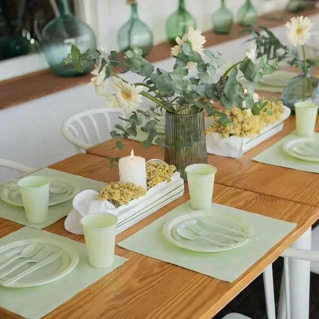 Alt view image 7 of 7 - 240 Pieces Sage Green Plastic Dinnerware Set Disposable Heavy Duty Plates Napkins Cups Silverware Dessert Dinner Plates for Birthday Wedding Baby Shower Party Supplies, Serves 30 Guests
