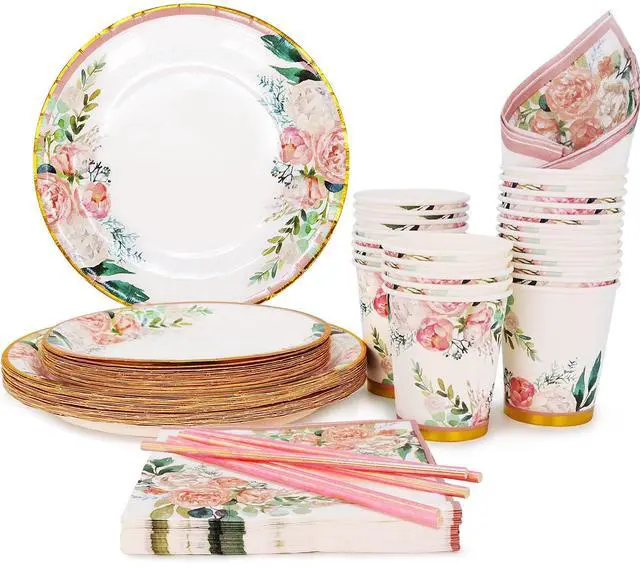 Main image of Floral Party Supplies paper plates and Napkins Sets for 24 Guest-Include Floral Disposable Paper Plates,Cups,Napkin forr Bridal Shower,Birthday,Wedding,Bachelorette party Supplies