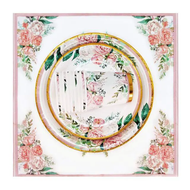 Alt view image 2 of 7 - Floral Party Supplies paper plates and Napkins Sets for 24 Guest-Include Floral Disposable Paper Plates,Cups,Napkin forr Bridal Shower,Birthday,Wedding,Bachelorette party Supplies