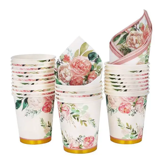 Alt view image 4 of 7 - Floral Party Supplies paper plates and Napkins Sets for 24 Guest-Include Floral Disposable Paper Plates,Cups,Napkin forr Bridal Shower,Birthday,Wedding,Bachelorette party Supplies