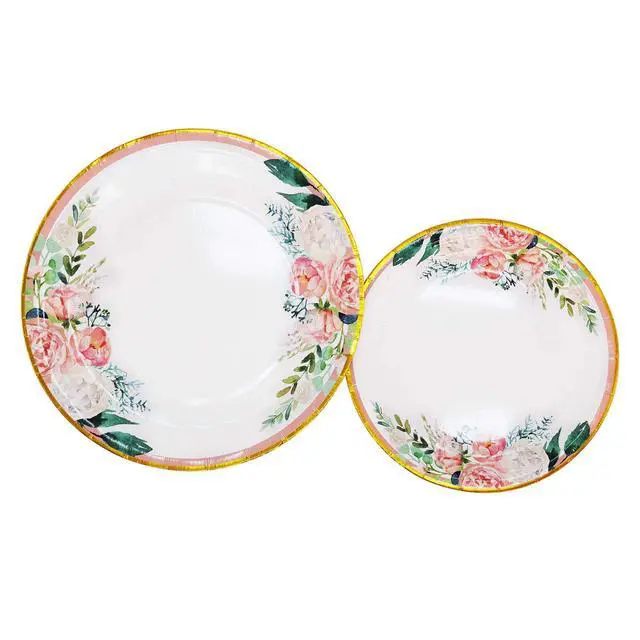 Alt view image 5 of 7 - Floral Party Supplies paper plates and Napkins Sets for 24 Guest-Include Floral Disposable Paper Plates,Cups,Napkin forr Bridal Shower,Birthday,Wedding,Bachelorette party Supplies