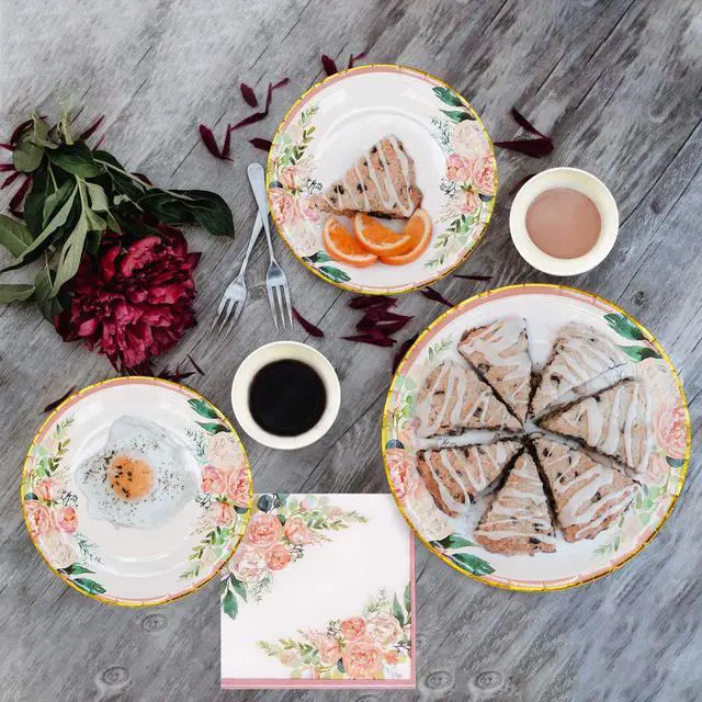 Alt view image 6 of 7 - Floral Party Supplies paper plates and Napkins Sets for 24 Guest-Include Floral Disposable Paper Plates,Cups,Napkin forr Bridal Shower,Birthday,Wedding,Bachelorette party Supplies