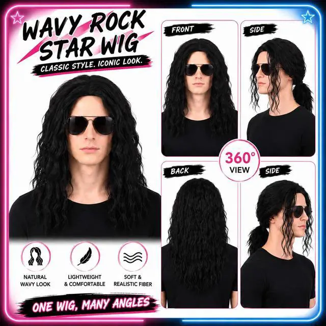 Alt view image 3 of 7 - 6 Pcs Pop Star Costume Accessories for Adults 80s 90s Rock Superstar Outfit with Black Fedora Hat Wig Sequin Gloves Sunglasses Headset Mic Armband Set for Halloween Party Fancy Dress