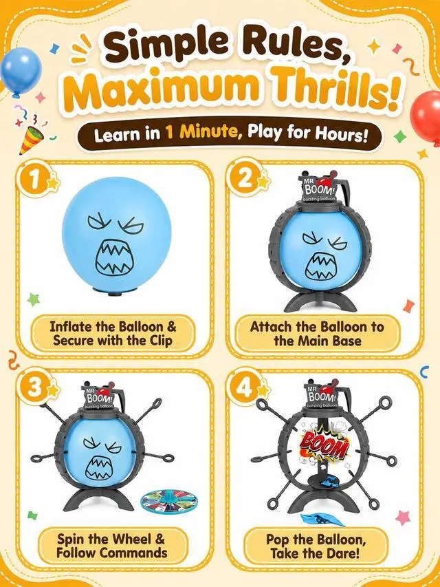Alt view image 4 of 7 - Balloon Blast Party Game Set for Kids and Family, Interactive Balloon Popping Board Activity, Tabletop Party Play for Family Night, Birthday Gift Ages 4+