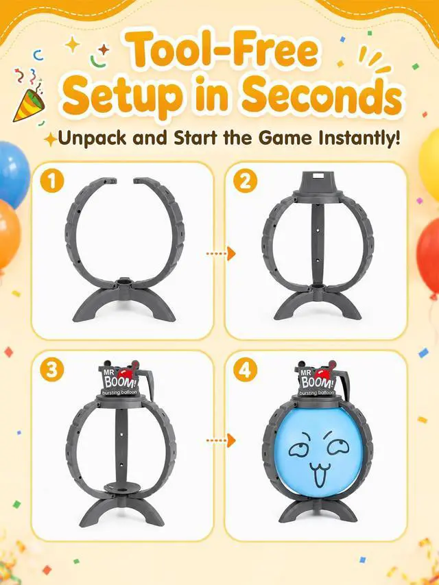 Alt view image 7 of 7 - Balloon Blast Party Game Set for Kids and Family, Interactive Balloon Popping Board Activity, Tabletop Party Play for Family Night, Birthday Gift Ages 4+