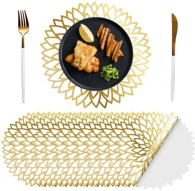 Main image of 100 Pcs Disposable Paper Placemats Bulk,Gold,Gradient | Paper Charger Place Mat Party Charger Plates Table Place Mats for Dinner Wedding Birthday Baby Shower Spring Dining Tableware