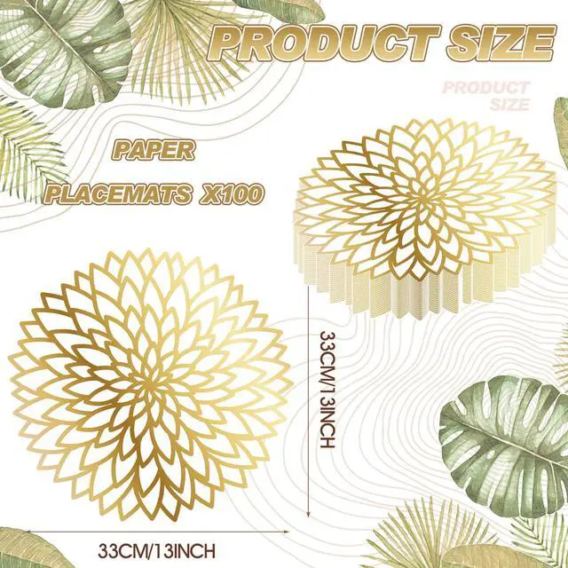 Alt view image 2 of 6 - 100 Pcs Disposable Paper Placemats Bulk,Gold,Gradient | Paper Charger Place Mat Party Charger Plates Table Place Mats for Dinner Wedding Birthday Baby Shower Spring Dining Tableware