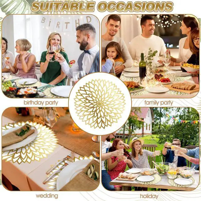 Alt view image 6 of 6 - 100 Pcs Disposable Paper Placemats Bulk,Gold,Gradient | Paper Charger Place Mat Party Charger Plates Table Place Mats for Dinner Wedding Birthday Baby Shower Spring Dining Tableware