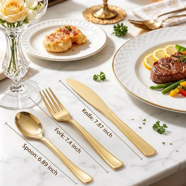 Alt view image 2 of 7 - 160 Pieces Gold Plastic Silverware - Heavy Duty Gold Plastic Utensils | Disposable Cutlery Set Includes 80 Forks, 40 Spoons, 40 Knives, Perfect for Party/Baby Shower/Wedding/Birthday