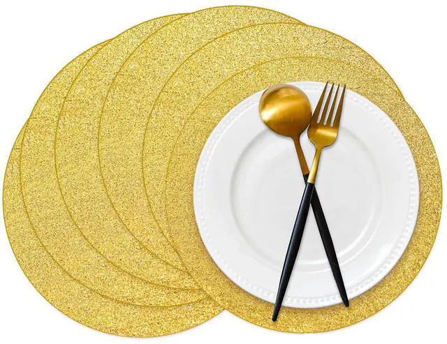 Main image of 50 Pieces Gold Glitter Paper Place Mats Sparkle 14'' Round Disposable Table Mats Golden Sequin Doilies Decorative Placemats for Wedding Banquet Party Home Dining Tableware