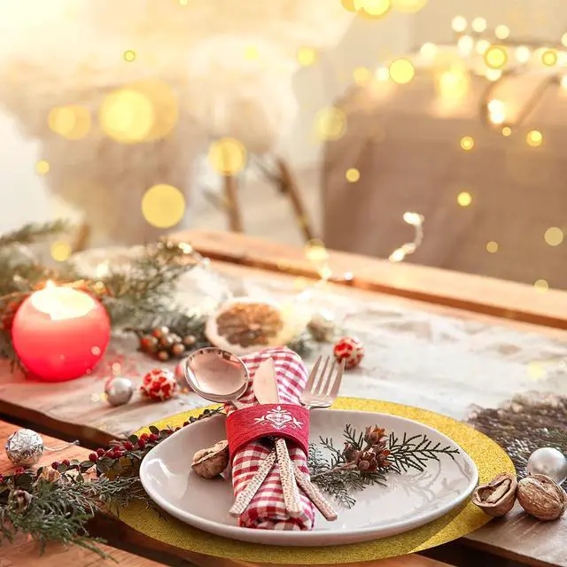 Alt view image 4 of 7 - 50 Pieces Gold Glitter Paper Place Mats Sparkle 14'' Round Disposable Table Mats Golden Sequin Doilies Decorative Placemats for Wedding Banquet Party Home Dining Tableware