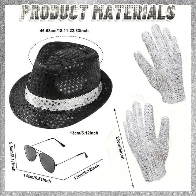 Alt view image 2 of 6 - Pop Star Costume Halloween costume for adult Rock Super Star Cosplay Accessories Sequin Gloves Black Fedora Hat Sunglass for 80s 90s Themed Halloween costume