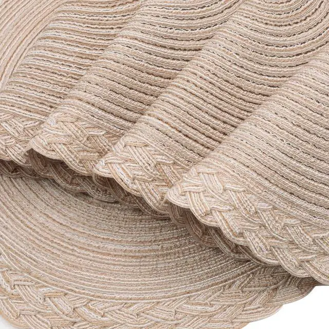 Alt view image 3 of 7 - 15 inch Round Placemats Set of 6 Boho Woven Braided Border Table Mats Washable Heat Resistant Circle Place Mats for Dining Table, Beige