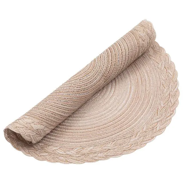 Alt view image 7 of 7 - 15 inch Round Placemats Set of 6 Boho Woven Braided Border Table Mats Washable Heat Resistant Circle Place Mats for Dining Table, Beige