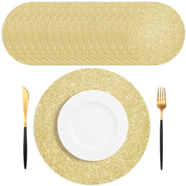 Main image of 50 PCS Light Gold Placemats Disposable, Light Gold Paper Placemats, 13.5" Round Shiny Golden Place Mats, for Birthday Summer Wedding Anniversary Bride Party Home Dining Tableware
