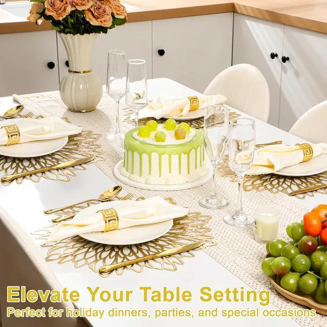 Alt view image 4 of 7 - Set of 8 Round Placemats Gold, Heat-Resistant PVC Table Mats with Luxury Metallic Glossy Finish for Thanksgiving Christmas Wedding Party Decor, Easy to Clean