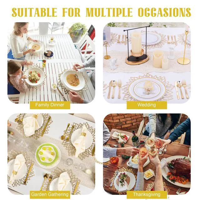 Alt view image 7 of 7 - Set of 8 Round Placemats Gold, Heat-Resistant PVC Table Mats with Luxury Metallic Glossy Finish for Thanksgiving Christmas Wedding Party Decor, Easy to Clean