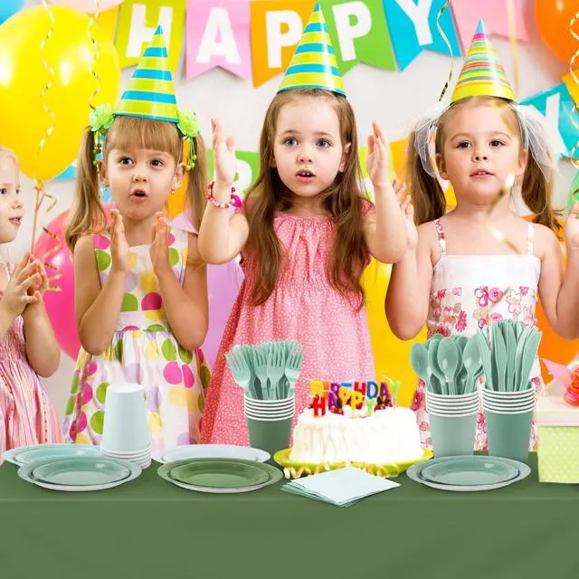 Alt view image 6 of 7 - 169 Pieces Sage Green Party Supplies Gradient Green Disposable Dinnerware Set Include Plates, Cups, Napkins Plastic Cutlery, Tablecloth for Wedding Birthday Party Decorations, Serve 24 Guests