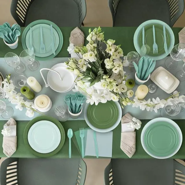 Alt view image 7 of 7 - 169 Pieces Sage Green Party Supplies Gradient Green Disposable Dinnerware Set Include Plates, Cups, Napkins Plastic Cutlery, Tablecloth for Wedding Birthday Party Decorations, Serve 24 Guests