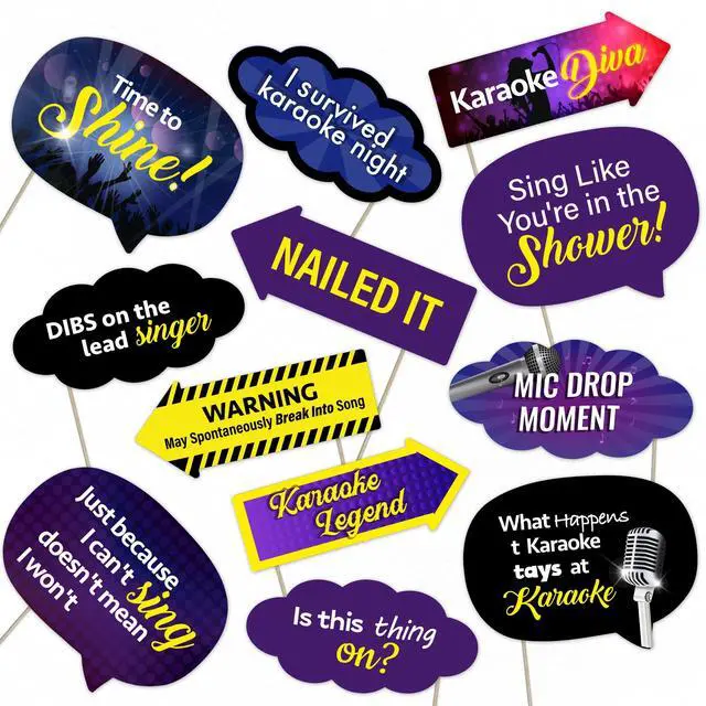 Main image of Karaoke Night Photo Booth Props Set Fun Music Party Decorations for Singing Events, Birthdays, and Game Nights (12)