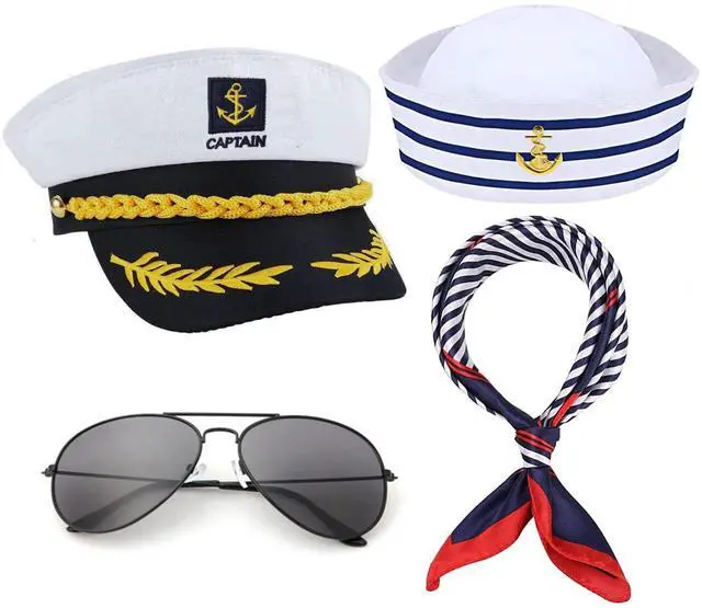 Main image of Yacht Captain Hat Sailor Accessories Costume Sailor Hat Men Women Scarf Sunglasses Halloween Dressing up Party