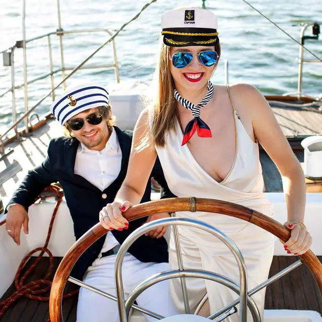 Alt view image 3 of 7 - Yacht Captain Hat Sailor Accessories Costume Sailor Hat Men Women Scarf Sunglasses Halloween Dressing up Party