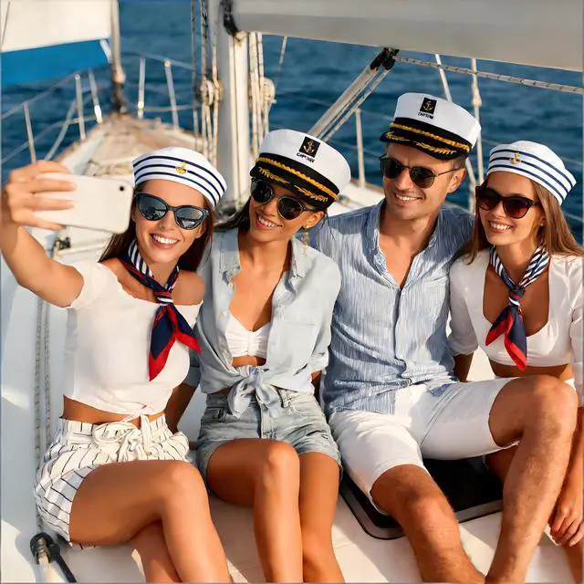 Alt view image 6 of 7 - Yacht Captain Hat Sailor Accessories Costume Sailor Hat Men Women Scarf Sunglasses Halloween Dressing up Party