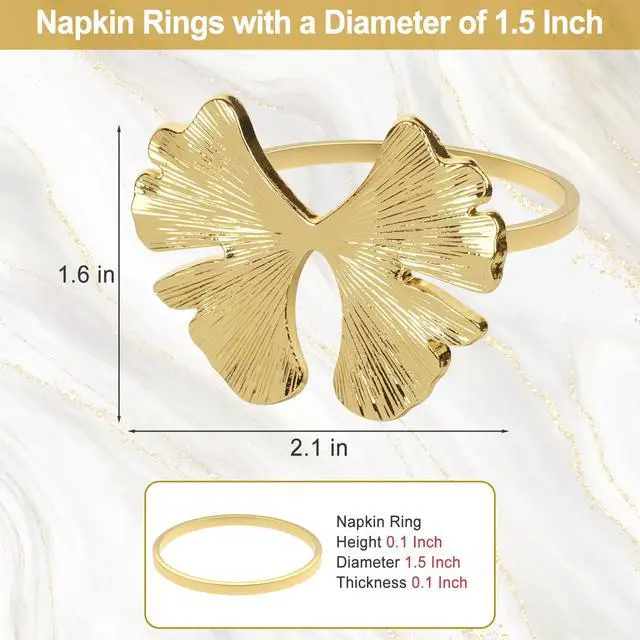 Alt view image 2 of 7 - Fall Napkin Rings, Ginkgo Leaf Bow, Gold, Set of 6 | Holiday Party, Dinner Wedding Banquet, Dining Table Settings