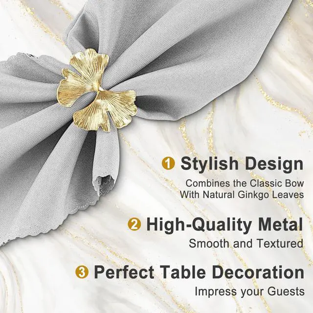 Alt view image 3 of 7 - Fall Napkin Rings, Ginkgo Leaf Bow, Gold, Set of 6 | Holiday Party, Dinner Wedding Banquet, Dining Table Settings