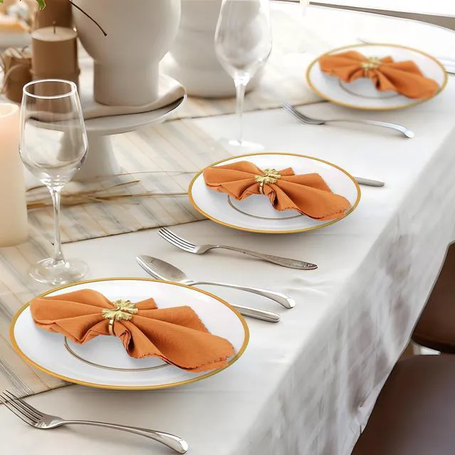 Alt view image 7 of 7 - Fall Napkin Rings, Ginkgo Leaf Bow, Gold, Set of 6 | Holiday Party, Dinner Wedding Banquet, Dining Table Settings